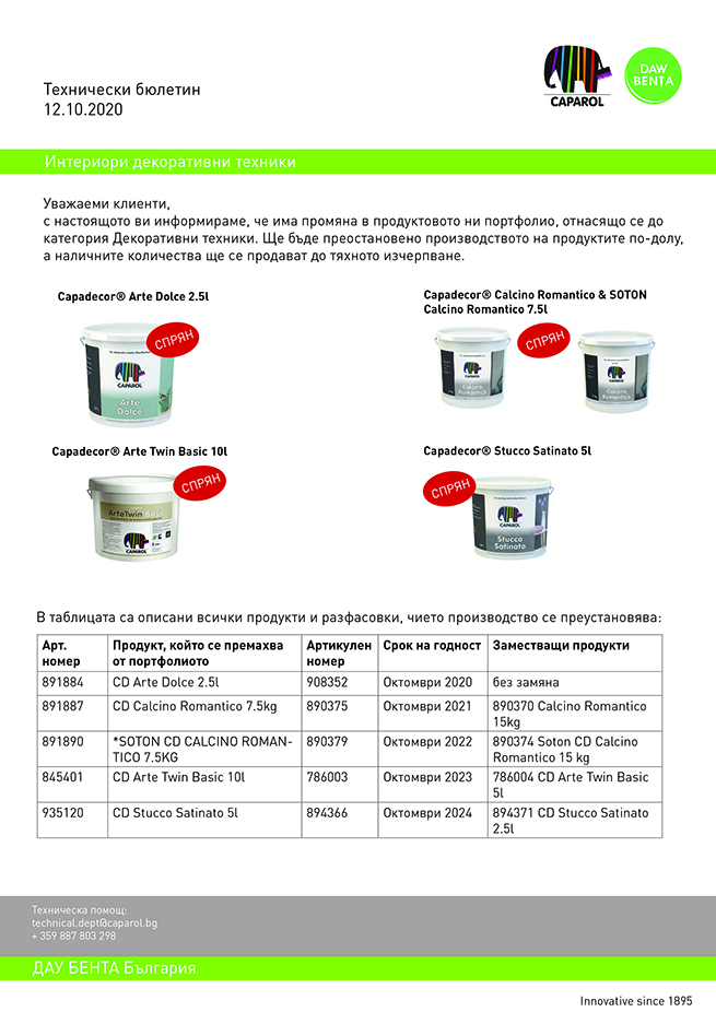 Промяна продуктова гама Декорации